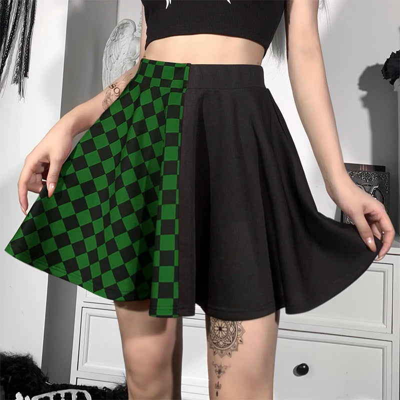 Y2K Grunge Checked A-Line Mini Skirt for Aesthetic Coquette Style