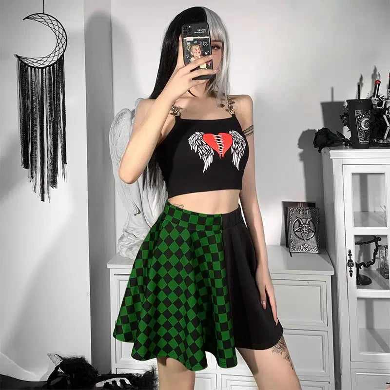 Y2K Grunge Checked A-Line Mini Skirt for Aesthetic Coquette Style