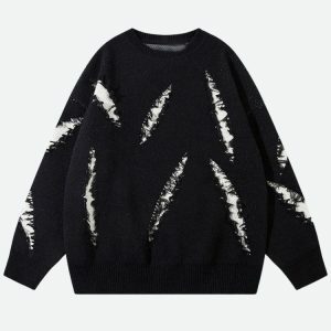 Y2K Grunge Claw Distressed Knitted Sweater - Aesthetic Coquette Style