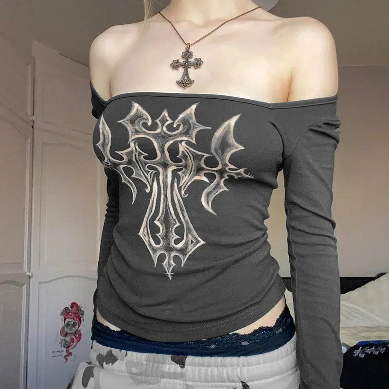 Y2K Grunge Cross Bleached Top - Aesthetic Coquette Style Essential