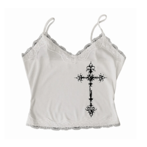 Y2K Grunge Cross Crop Top - Aesthetic Coquette Style for Trendy Looks