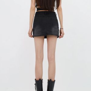 Y2K Grunge Denim Cross Belt Mini Skort - Aesthetic Coquette Style