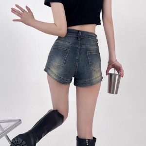 Y2K Grunge Denim Shorts with Ruffle Hem for Aesthetic Coquette Style