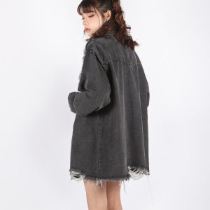 Y2K Grunge Distressed Denim Jacket - Aesthetic Layering Essential
