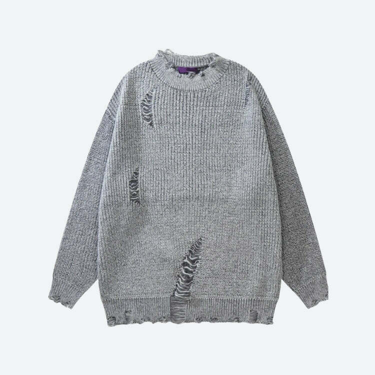 Y2K Grunge Distressed Knitted Sweater - Aesthetic Coquette Style