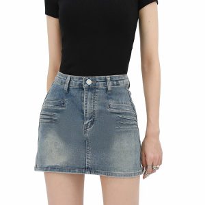 Y2K Grunge Fake Pocket Denim Mini Skirt - Aesthetic Coquette Style