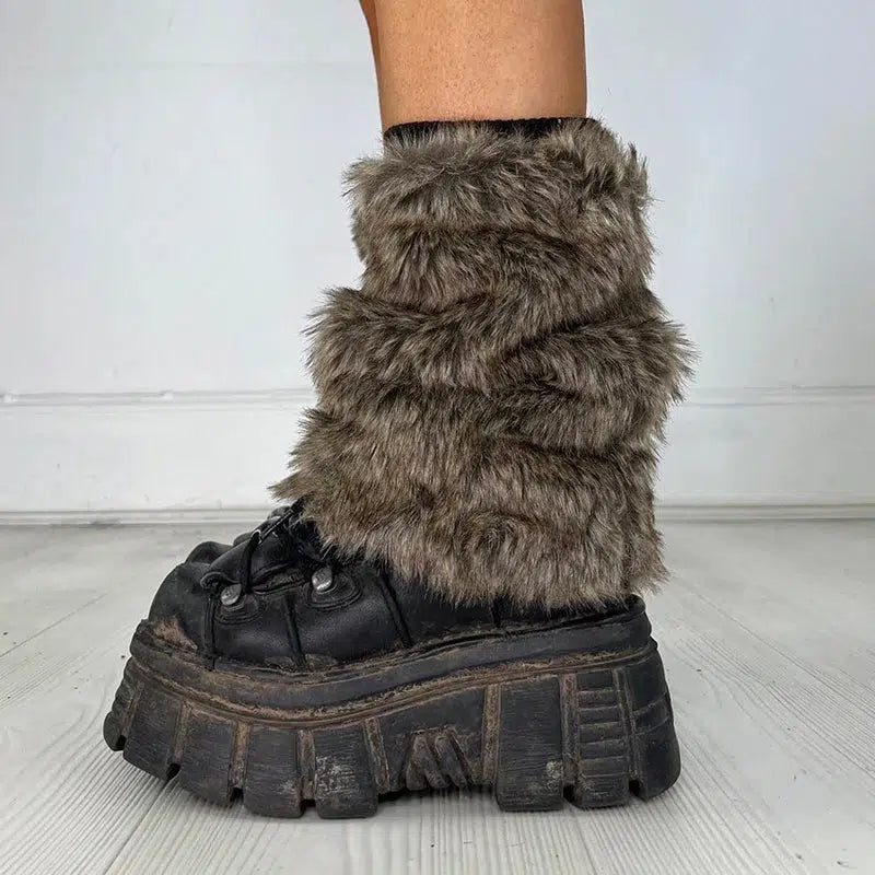 Y2K Grunge Faux Fur Leg Warmers for Aesthetic Coquette Style