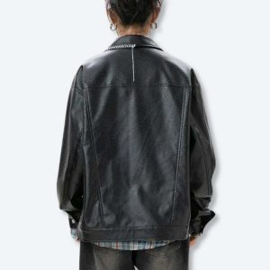 Y2K Grunge Faux Leather Jacket - Aesthetic Coquette Style Essential