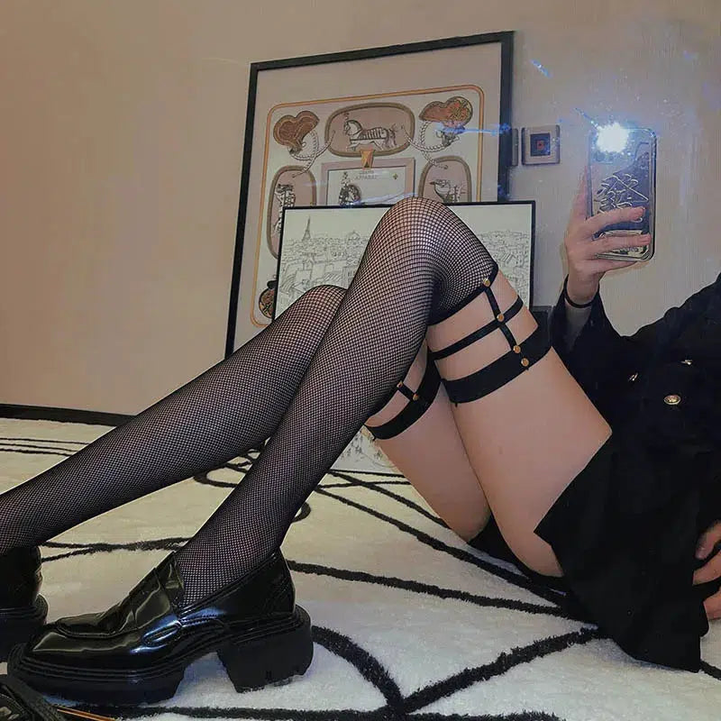 Y2K Grunge Fishnet Thigh High Socks for Aesthetic Coquette Style