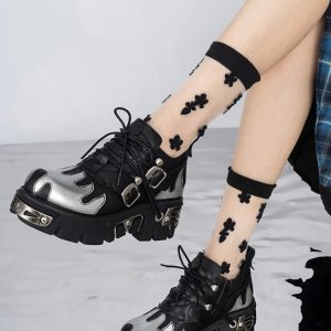 Y2K Grunge Flame Chunky Platform Shoes for Aesthetic Coquette Style