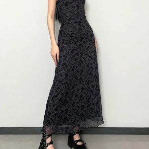 Y2K Grunge Floral Maxi Dress - Aesthetic Coquette Style for Trendy Looks