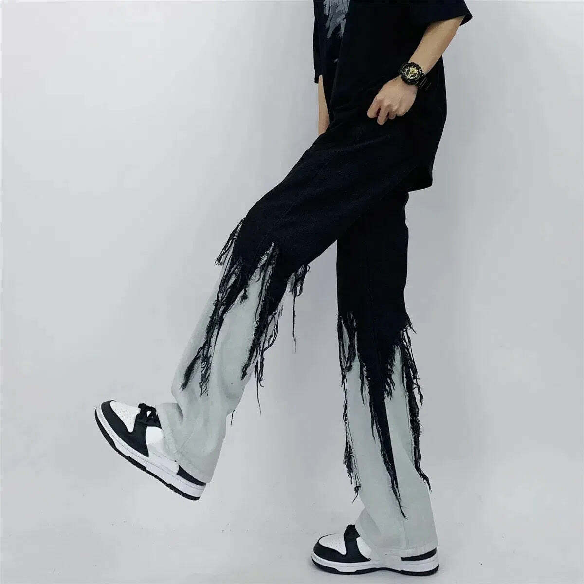 Y2K Grunge Fringed Straight Leg Jeans for Aesthetic Coquette Style