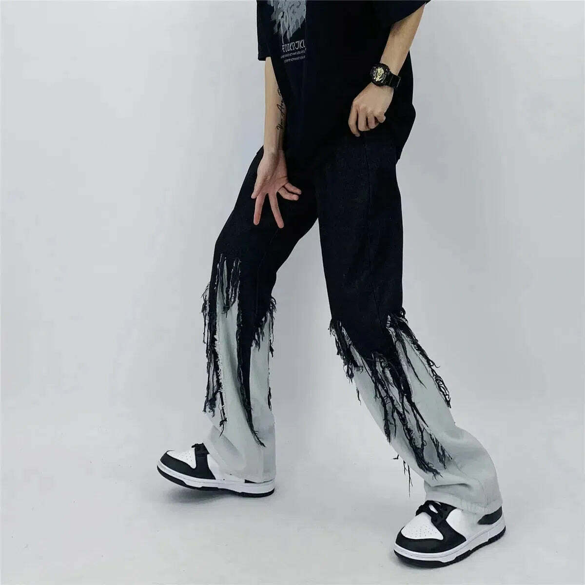 Y2K Grunge Fringed Straight Leg Jeans for Aesthetic Coquette Style