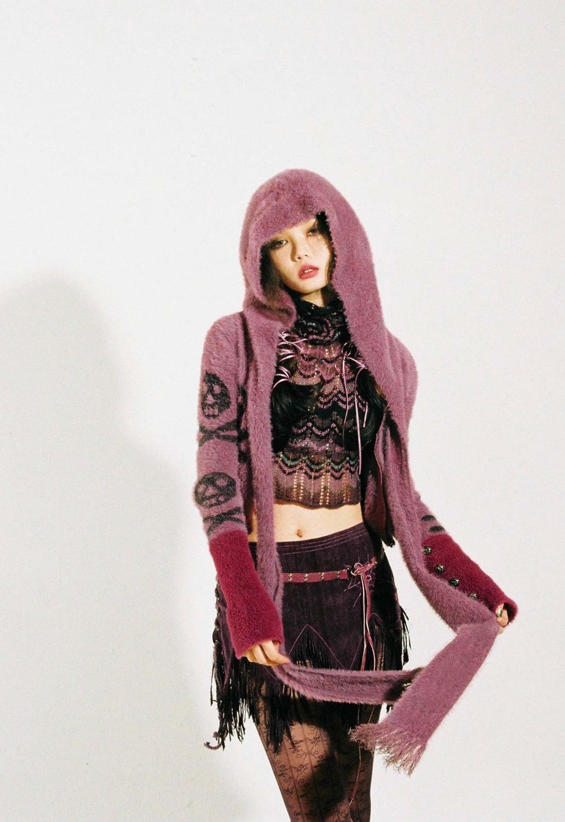 Y2K Grunge Gothic Skull Hooded Cardigan for Aesthetic Coquette Style