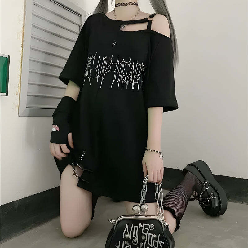 Y2K Grunge Heart Long Tee - Aesthetic Coquette Style for Trendy Looks