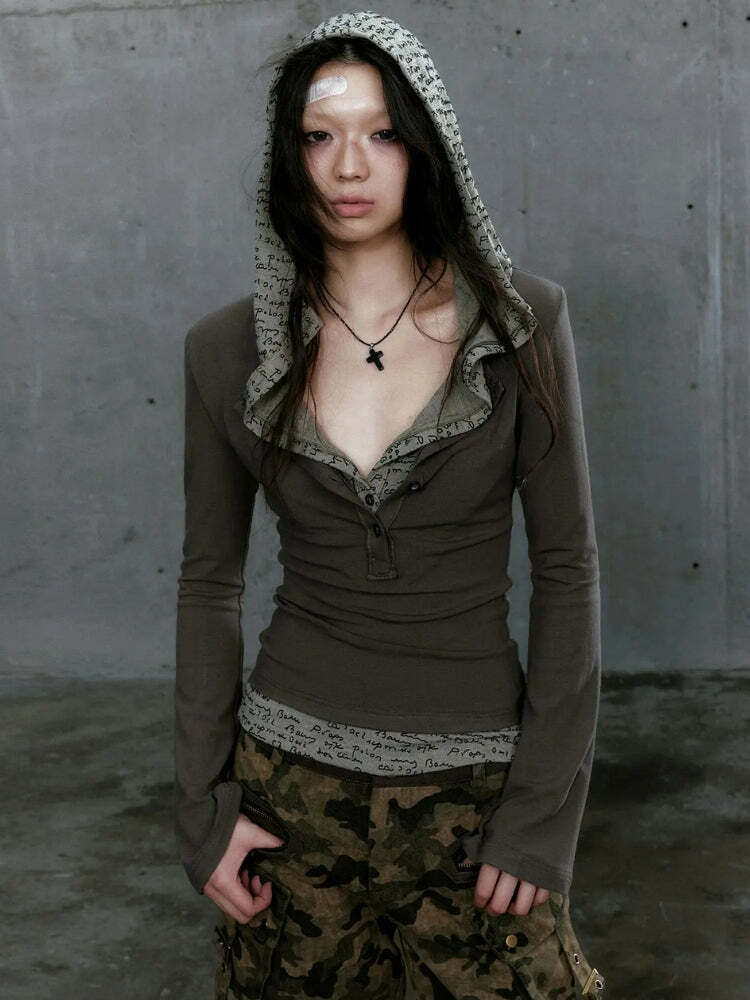 Y2K Grunge Hooded Top with Aesthetic Bows and Cozy Vibes