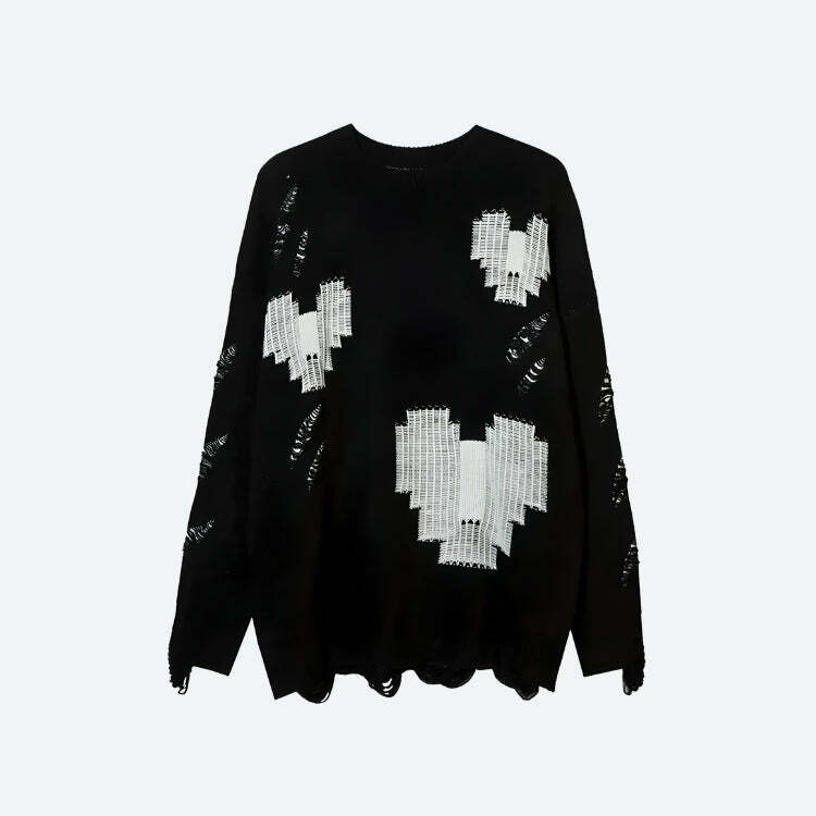 Y2K Grunge Pixel Hearts Knitted Sweater - Aesthetic Coquette Style