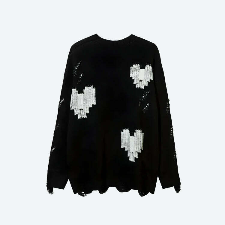 Y2K Grunge Pixel Hearts Knitted Sweater - Aesthetic Coquette Style