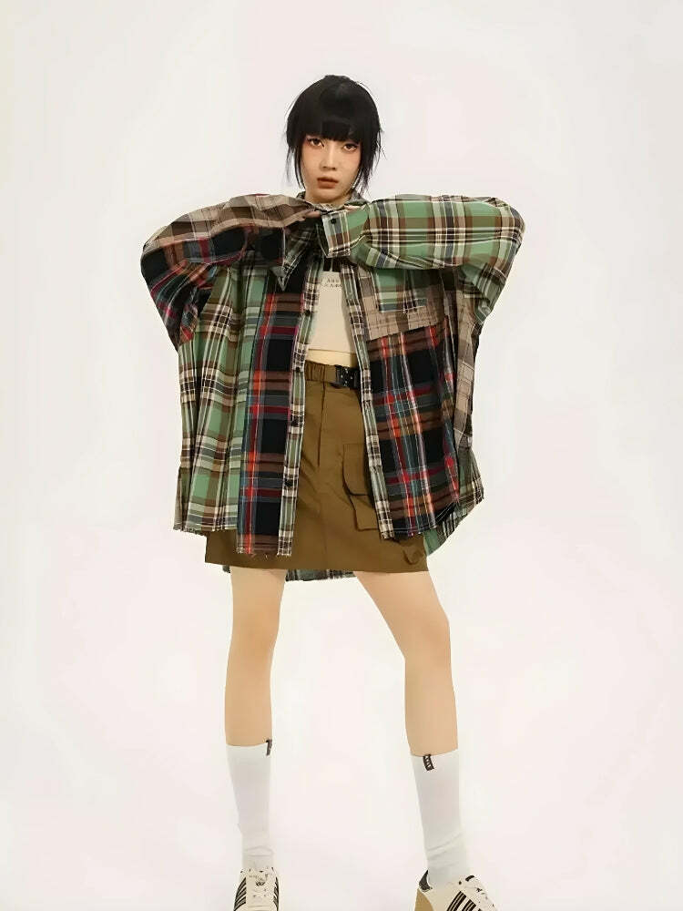 Y2K Grunge Plaid Shirt: Aesthetic Coquette Style for Trendy Outfits