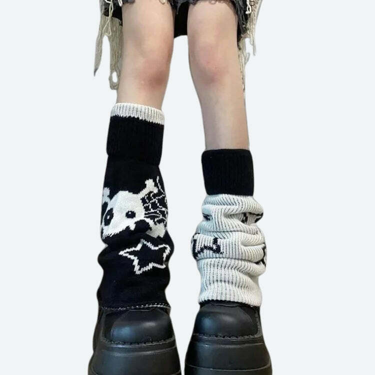 Y2K Grunge Reversible Leg Warmers for Aesthetic Coquette Style