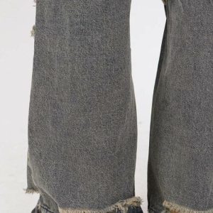 Y2K Grunge Ripped Straight Leg Jeans for Aesthetic Coquette Style