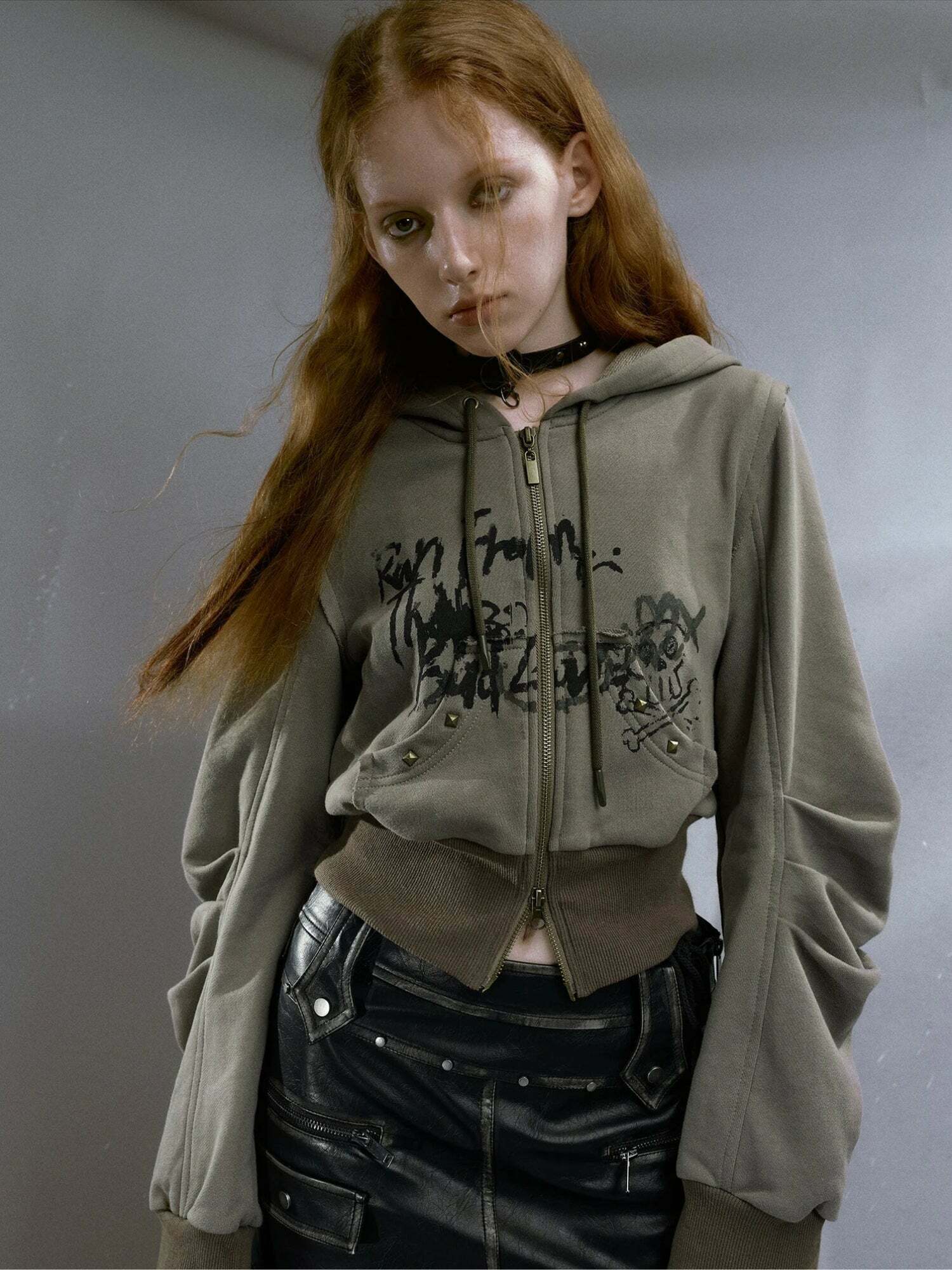 Y2K Grunge Ruched Sleeve Hoodie - Aesthetic Coquette Style Essential