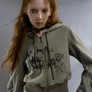 Y2K Grunge Ruched Sleeve Hoodie - Aesthetic Coquette Style Essential