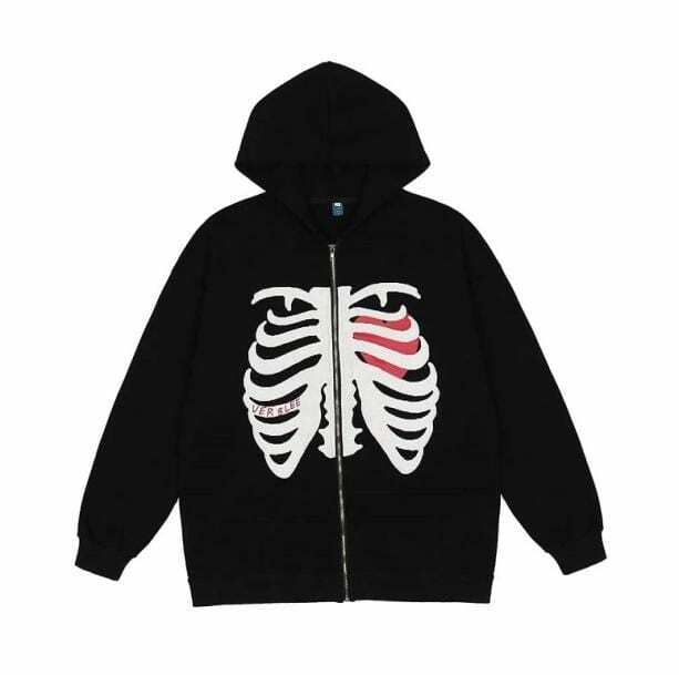 Y2K Grunge Skull Hoodie - Aesthetic Streetwear for Trendy Styles