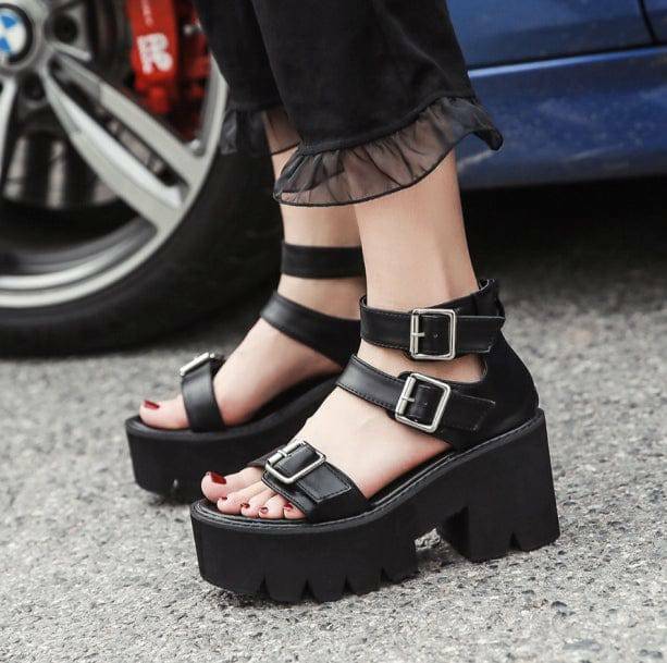 Y2K Grunge Style Sandals with Buckles for Aesthetic Coquette Outfits