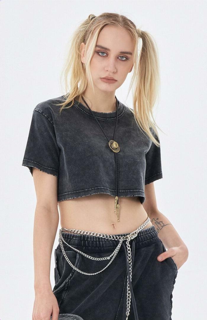 Y2K Grunge Washed Crop Top - Aesthetic Coquette Style Essential