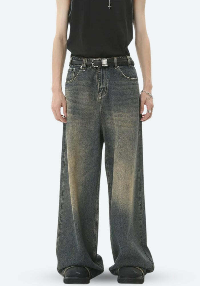 Y2K Grunge Wide Leg Denim Jeans - Aesthetic Vintage Style Essential