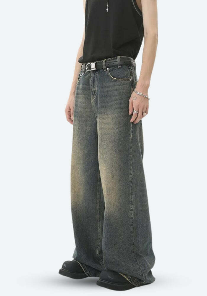 Y2K Grunge Wide Leg Denim Jeans - Aesthetic Vintage Style Essential