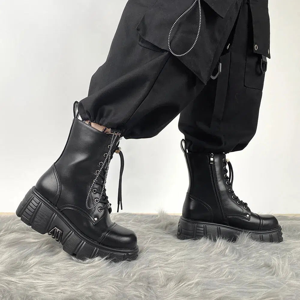 Y2K Grunge Zip-Up Platform Combat Boots for Aesthetic Coquette Style