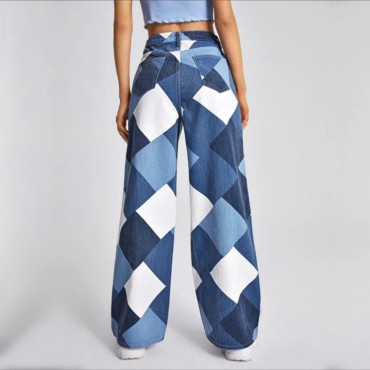 Y2K Harlequin Wide Leg Jeans - Trendy Aesthetic Grunge Fashion Statement