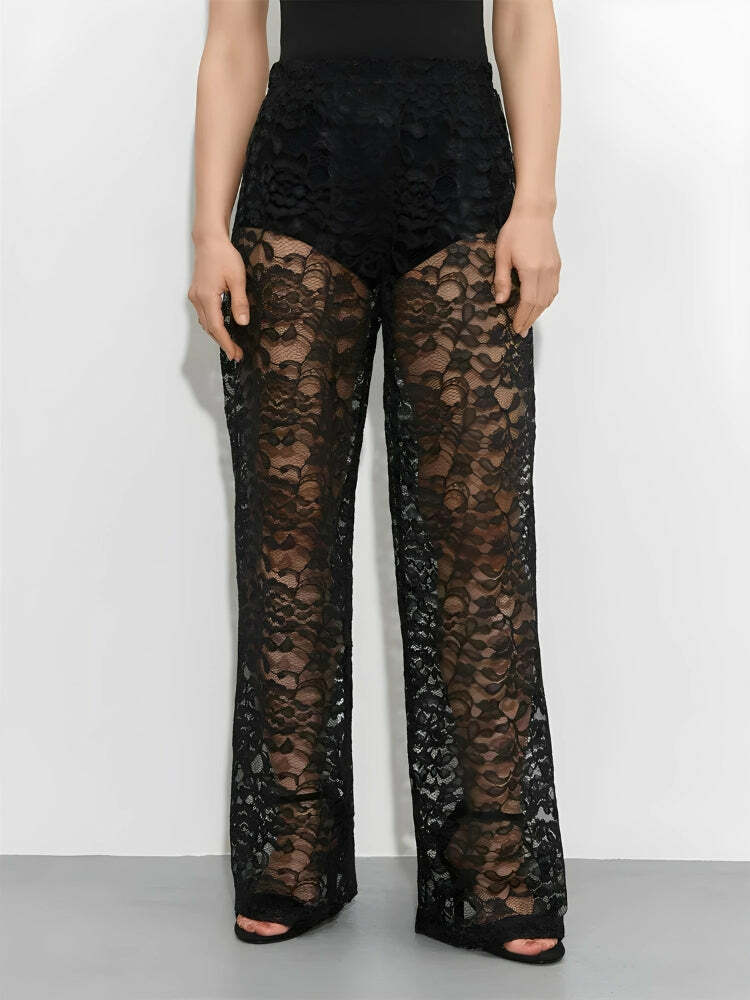 Y2K Lace Sheer Pants: Aesthetic Coquette Style for Trendy Outfits