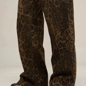 Y2K Leopard Print Straight Leg Pants - Trendy Aesthetic Fashion Statement