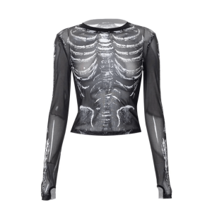 Y2K Long Sleeve Skeleton Top - Aesthetic Grunge Style for Trendy Looks