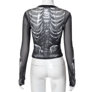 Y2K Long Sleeve Skeleton Top - Aesthetic Grunge Style for Trendy Looks