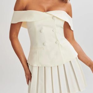 Y2K Off Shoulder Top & Pleated Mini Skirt Set - Aesthetic Coquette Style