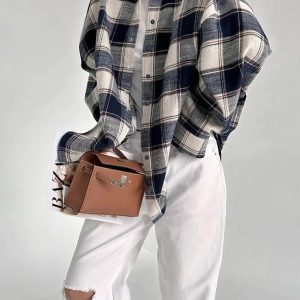 Y2K Oversized Plaid Shirt: Aesthetic Coquette Style for Trendy Looks