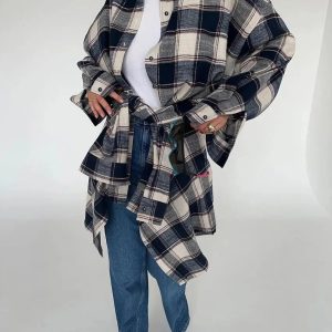 Y2K Oversized Plaid Shirt: Aesthetic Coquette Style for Trendy Looks