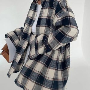 Y2K Oversized Plaid Shirt: Aesthetic Coquette Style for Trendy Looks