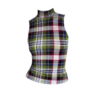 Y2K Plaid Aesthetic Tank Top with Front Clasp Buckles & Ruffle Skirt