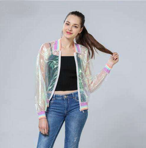 Y2K Rainbow Reflective Jacket - Aesthetic Coquette Style for Trendy Looks