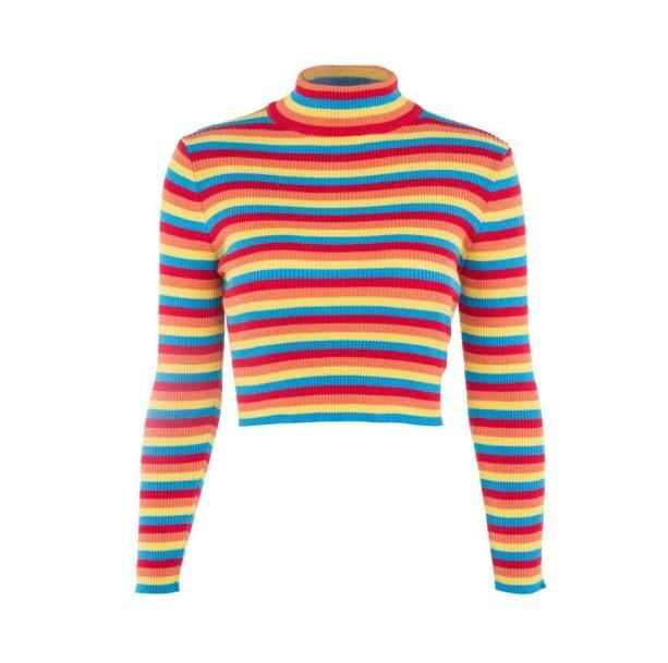 Y2K Rainbow Turtleneck Sweater - Aesthetic Coquette Style for Trendy Looks