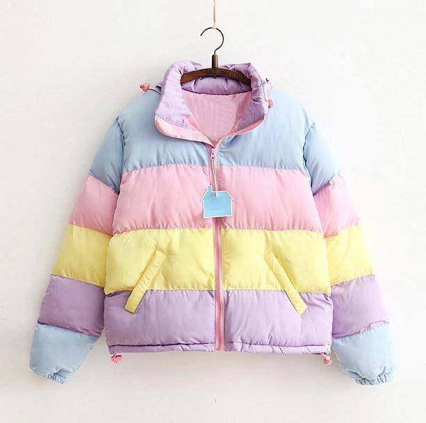 Y2K Rainbow Winter Jacket: Aesthetic Coquette Style for Trendy Looks