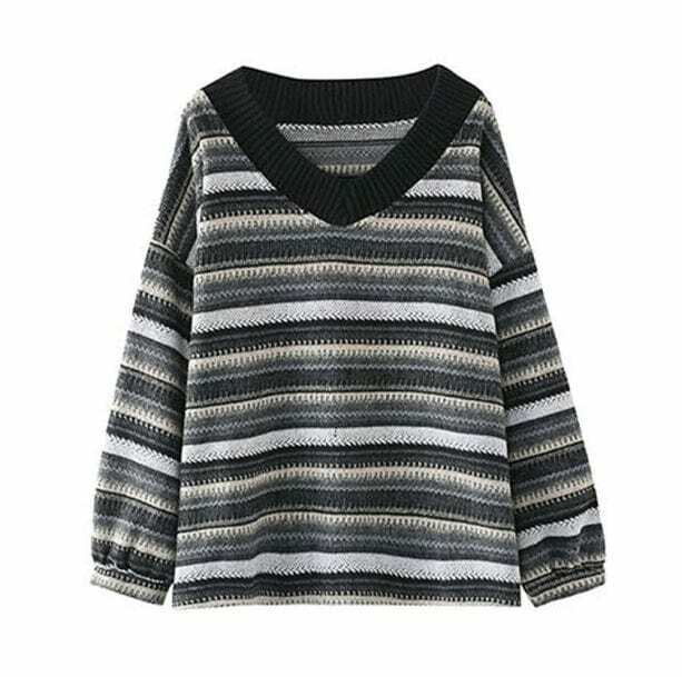 Y2K Retro Striped Sweater - Aesthetic Coquette Style for Trendy Looks