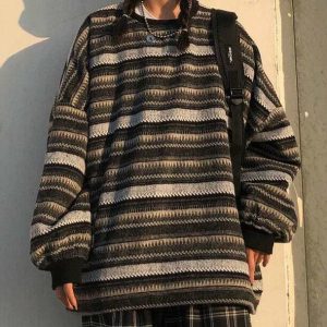 Y2K Retro Striped Sweater - Aesthetic Coquette Style for Trendy Looks