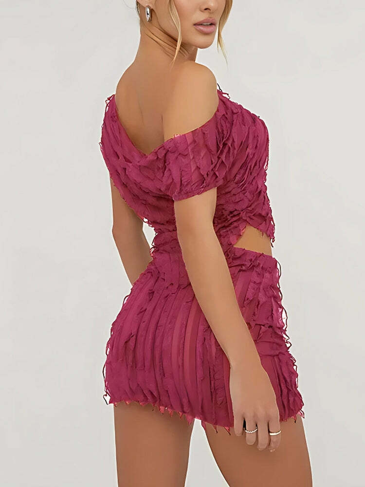 Y2K Ruffled One Shoulder Top & Mini Skirt Set - Aesthetic Coquette Style