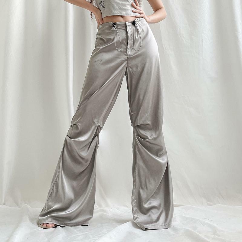 Y2K Satin Wide Leg Pants - Aesthetic Coquette Style for Trendy Looks